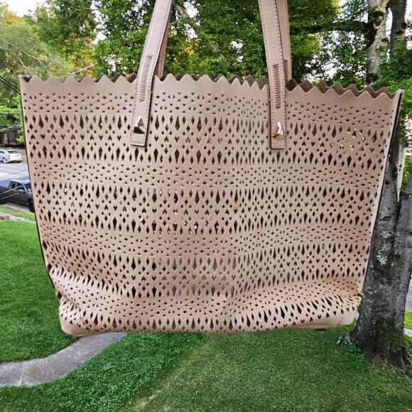 Stella & Dot Women Hand Bag Tan Faux Leather Vegan Large Tote Bag Avalon Bag - Picture 8 of 13